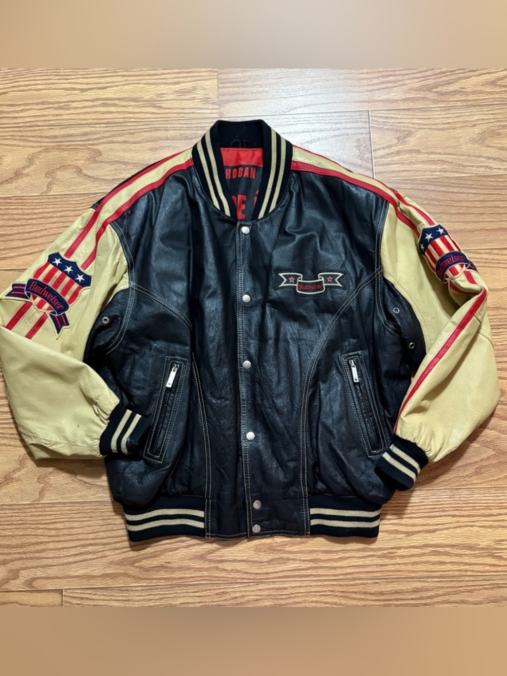 RARE Vintage Michael Hoban Where MI Budweiser Leather Biker Jacket XL